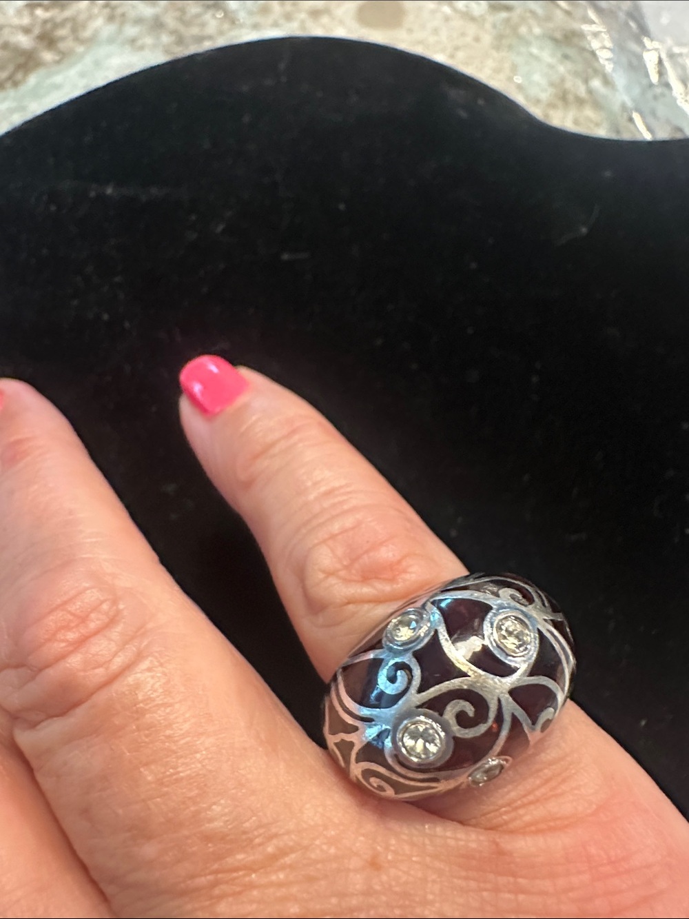 Vintage Angelique De Paris 
Silver Filigree Dome Ring